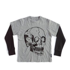 nununu Gray and Black Skull Long Sleeve Tee